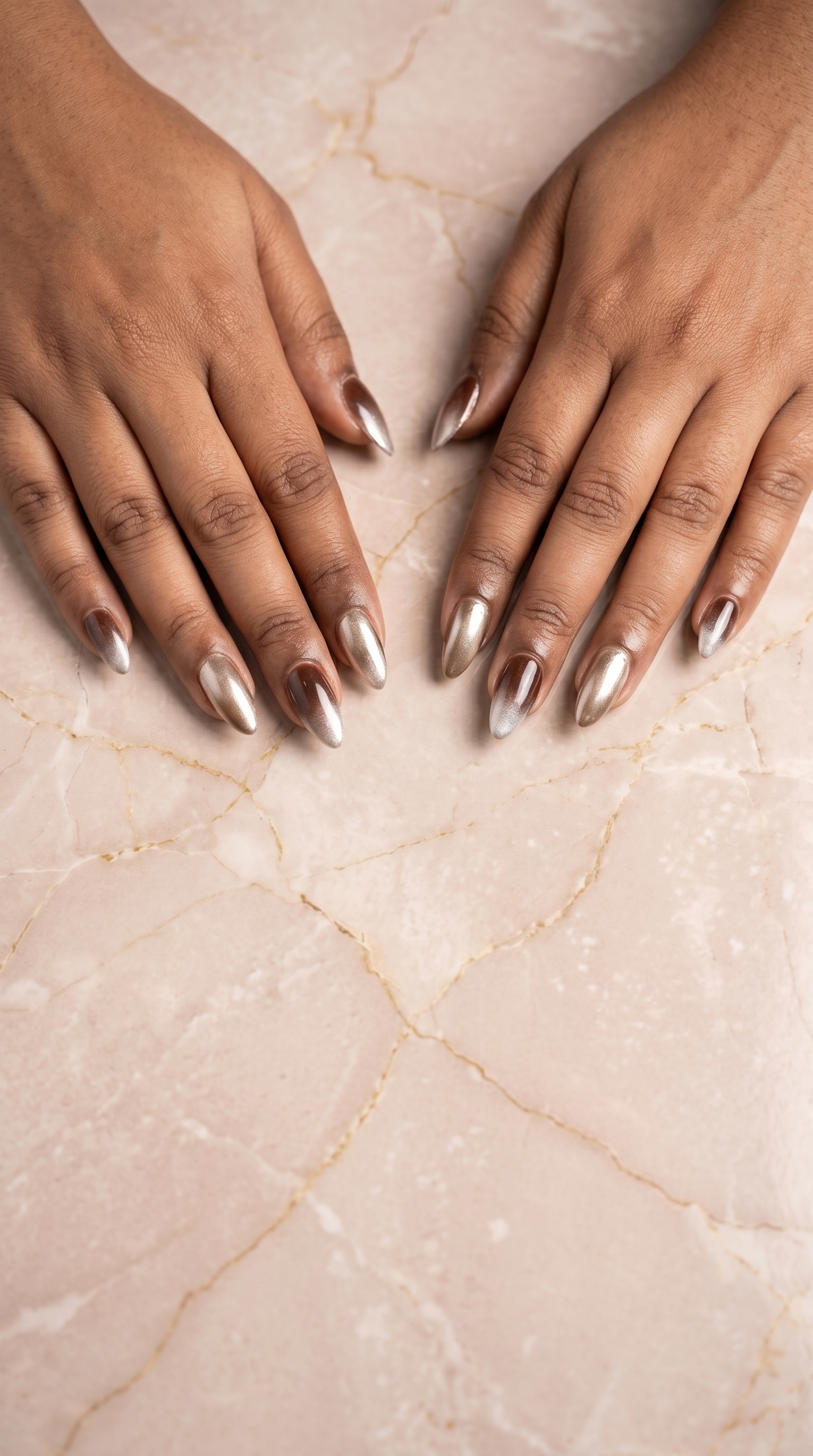 Imperial gold foil flecks over soft white gel