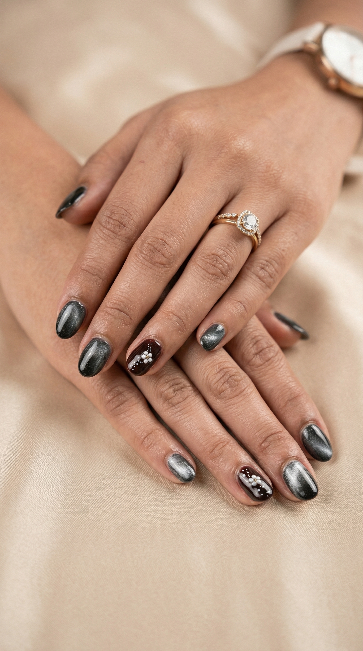 Sculpted gel extensions with natural nude shine