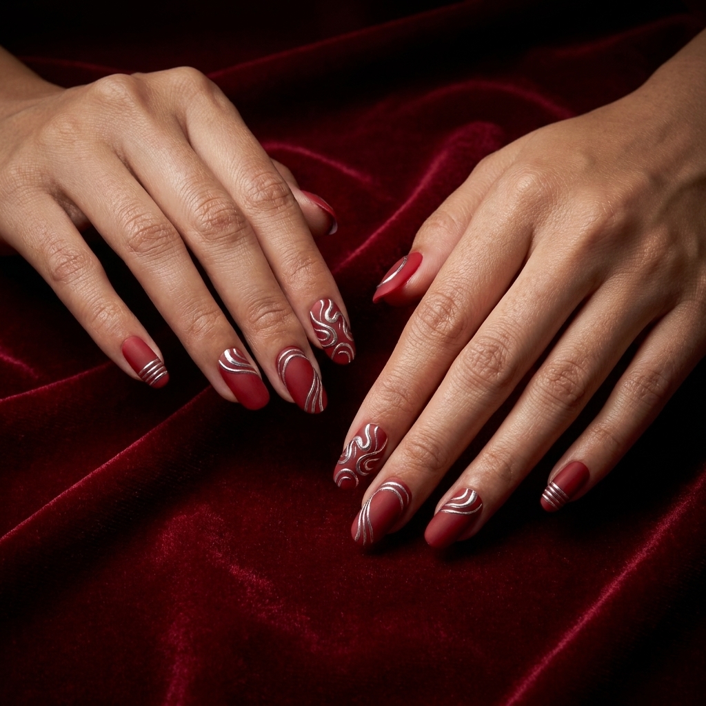 Bordeaux red press-on nails
